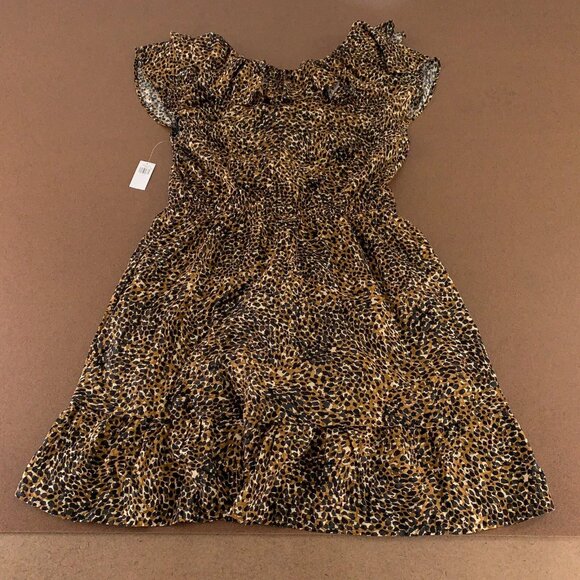 Old Navy Women's Size Large Wild Spots Waist-Defined Ruffle-Trim Mini Dress NWT - Picture 2 of 4